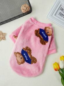 PETSIN 1pc Fleece Pink Bear Print Pet Sweatshirt Without Hat For Keeping Warm - Multicolor - View 5