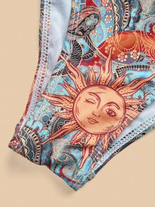 Travachic Women's Summer Beach Sun Face Print Halter Tankini Set - Multicolor - View 12