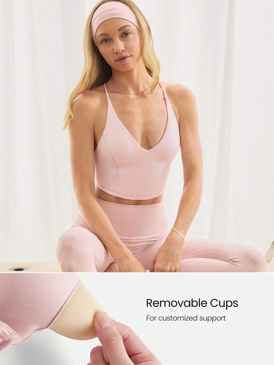 FeatherFit™ Bring It Back Strappy Tie-Back Tank Top With V-Neck & Removable Cups Pilates Barre Yoga Studio Daily Active Summer Wear