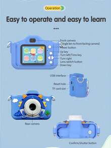Teckwe 1Pc Cartoon Instant Camera Cute Stylish Appearance,A Sweet Birthday Gift For Friends And Family,Great For Outdoor Activities,Trips And Parties,400mAh Rechargeablebattery,Super Easy To Operate. Memory Card And Charging Cable Are Excluded From Package. - Blue - View 3