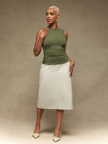 Vixey Sculpting Jersey Boat Neck Sleeveless Tank Top, Summer/Spring Daily Casual Top, Work Office, Business Casual, Desk To Dinner, Work To Weekend - Olive Green - View 3