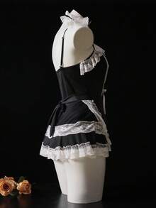 Dansine Maid Costume Lingerie Set, Seductive Sleepwear - Black - View 4