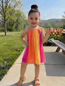 SHEIN Young Girl Colorblock Cami Dress - Multicolor - View 4