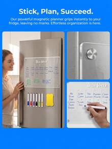 Haus Hana 1Pc Magnetic Weekly Planner Whiteboard, Transparent Acrylic With Magnetic Backing, Reusable Dry-Wipe Surface For Schedules And Memo Notes, Fridge Mounted Writing Board For Kitchen Daily Planning And Task Arrangement - multicolor - View 16