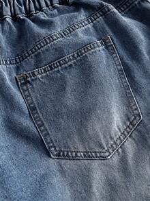 SHEIN MOD Plus Size Casual Washed Wide Leg Jeans - Dark Wash - View 4