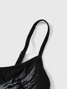ROMWE Grunge Punk Punk Dark Aesthetic Vintage Vine Summer Women's Camisole Top - Black - View 4