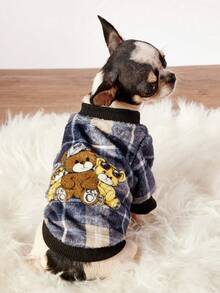 PETSIN 1 Piece Of Three Teddy Bear Plaid Flannel Pet , Black Flannel Thick Warm Pet Clothing - Multicolor - View 5