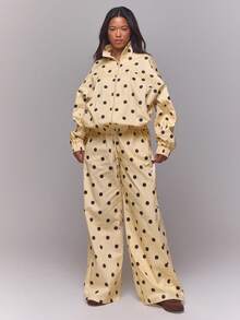 MUSERA Chaqueta Bomber Oversized de Nylon con Lunares Crema Verano Primavera Vacaciones Festival Y2K Rave Ciudad Coolgirl Vintage Lindo - Amarillo - Ver 5