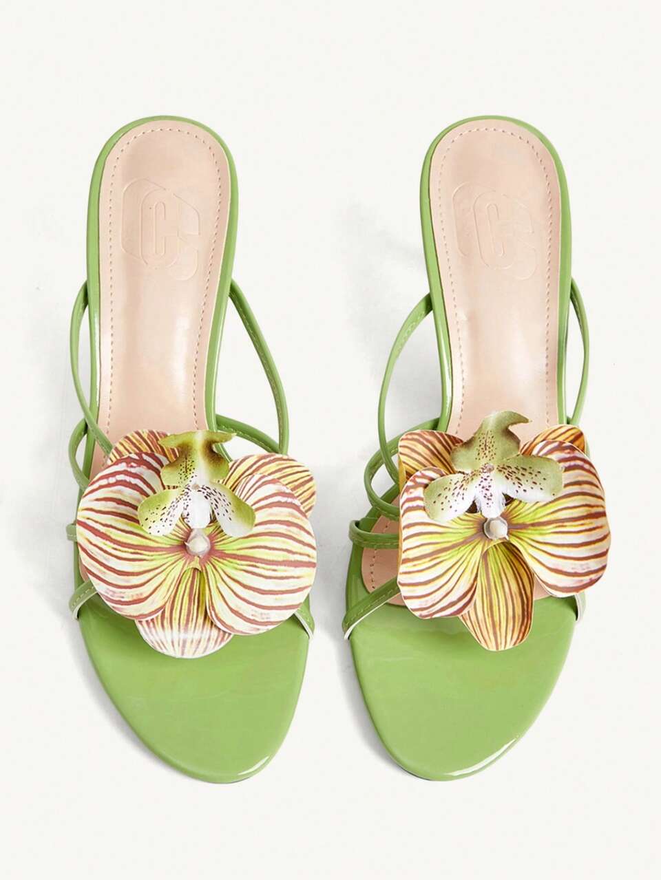 CUCCOO CHICEST Women's Shoes Spring And Summer New Round Toe Green Patent Leather Gentle Style Elegant Phalaenopsis Decorative Sandals Stiletto With Sandals