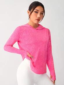 SHEIN 拇指孔連帽長袖運動T恤 - 熱帶粉紅色 - 查看 5