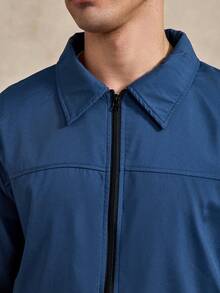 Courvante Men's Solid Color Decorative Zipper Long Sleeve Fashion Jacket, Business Commute, Fall - Royal Blue - View 6