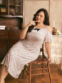 Côtesoire Plus Size Women's Romantic Elegant Floral Off-Shoulder Nightgown - Multicolor - View 4