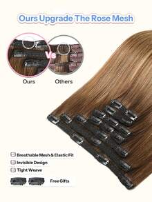7PCS Clip In Hair Extensions Human Hair Double Weft Invisible Style With 20 Clips #T4‑P4/27 Balayage Chocolate Brown To Caramel Blonde Straight Remy Hair 14‑22 Inch For Thin Hair Volume Boost Salon Styling For Student Daily Wear & School Photograph - ST4-P4/27 - View 5