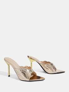 CUCCOO TILAWA Elegant Metal Pointed Women's High Heels - A Delicate Rhinestone Design With A Slip-On Design, Perfect For Parties And Formal Events, Stilettos - Rose Gold - View 4