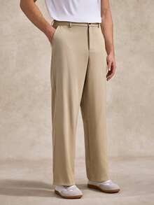 Courvante Celana Jas Kantor Bisnis Kasual Pria Warna Polos dengan Kancing Saku, Cocok untuk Golf, Tenis, Perjalanan, dan Musim Gugur - Khaki - View 1