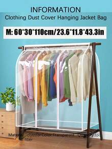 1-Piece S/M/L Clothing Dust Cover Hanging Jacket Bag, Household Dust Hanging Bag, Fully Enclosed Dust Storage Bag For Outerwear, Long Transparent Hanging Garment Bag, Suitable For Wardrobe Storage, Bottom Enclosed Hanger Cover - Clear - View 9