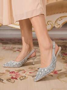 CUCCOO TILAWA Women's Fashion Electroplated And Glass Rhinestone Pointed Silver Women's High-Heeled Shoes, Suitable For Going Out, Banquets, Parties - Silver - View 10