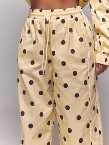MUSERA Cream Polka Dot Nylon Wide Leg Jogger Pants - Yellow - View 5