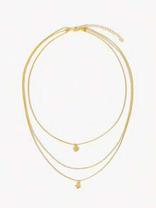 Opalesca 1pc Copper Chain Exquisite Artificial Zirconia Pendant Gold Multi-Layer Stackable Necklace, Suitable For Women's Daily Wear, Dating And Party - Yellow Gold - View 4