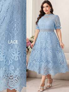 Reflora Plus Size Women's White Lace Midi Dress, Elegant Short Sleeve Summer Dress - Multicolor - View 9