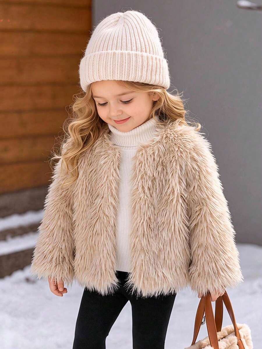 Baby Girl Autumn/Winter Cute Versatile Fluffy Apricot Jacket Coat - Apricot - View 1
