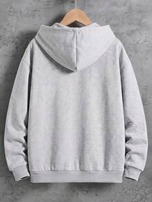 SHEIN Tween Boy Letter Print Long Sleeve Zip-Up Hooded Sweatshirt - Light Grey - View 2