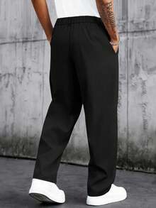 Manfinity Homme Men's Plus Size Solid Color Pleated Pocket Casual Versatile Daily Travel Long Pants - Black - View 2