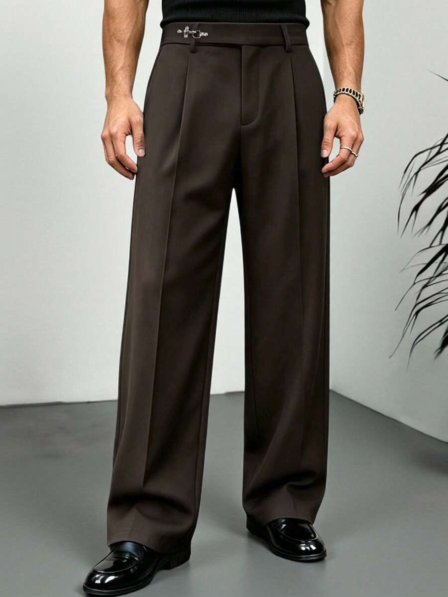 HUEFORM Men's Airplane Buckle Old Money Style Brown Relaxed Fit Casual Pants, Suitable For Outdoor Activities,Wrinkle-Resistant Fabric, Easy To Care For Men - Coffee Brown - View 1