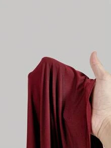 SHEIN MOD 2件装女士酒红色和杏色圆领褶皱喇叭袖腰部褶皱不对称下摆百搭长袖T恤 - 彩色 - 查看 9
