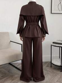 Solavon Women's Button Design Long Sleeve Top And Pants Arabic Outfit Set - Coffee Brown - View 3
