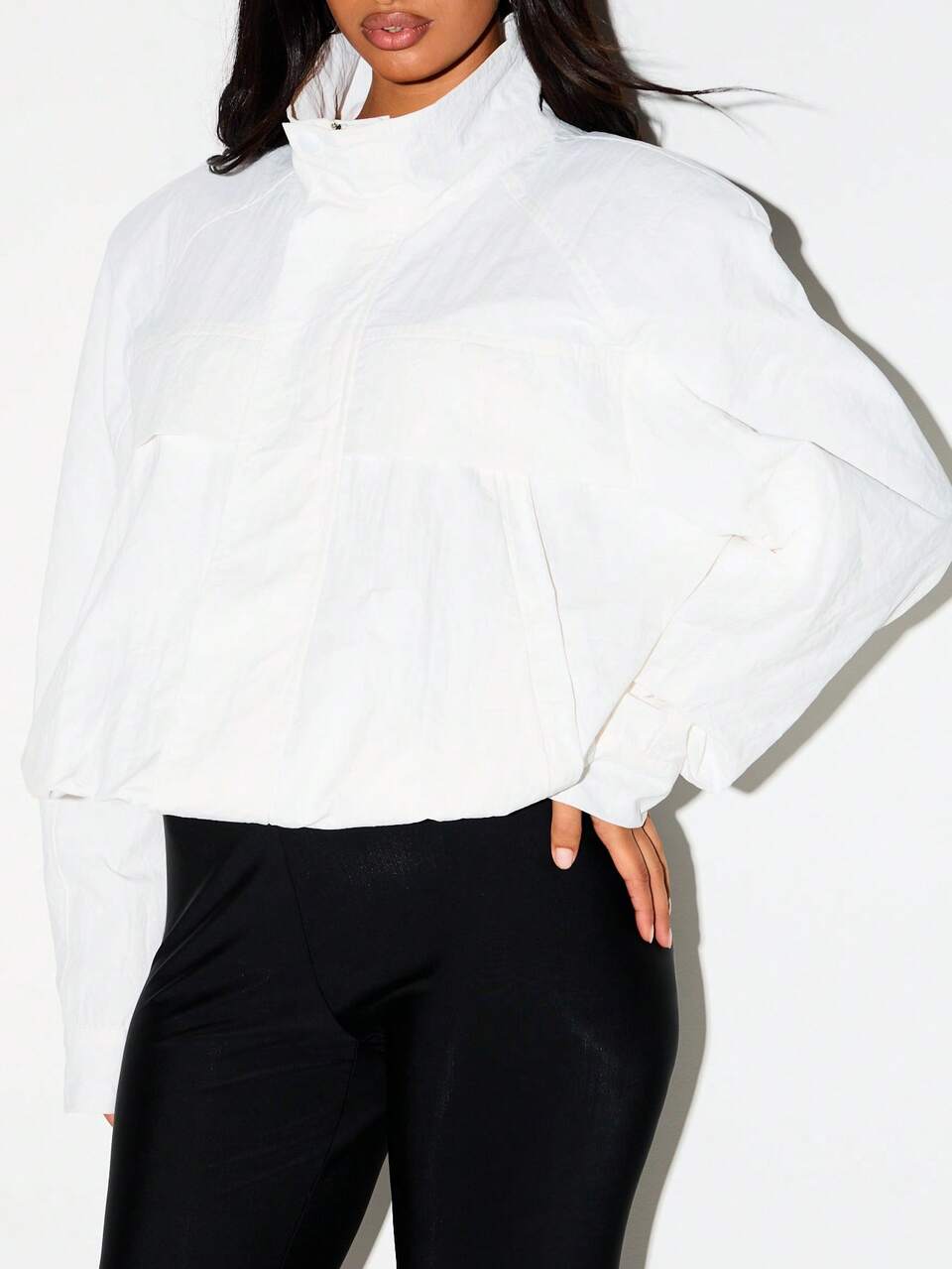 KIZN Oversized Windbreaker Jacket With Shoulder Pads And Stand Collar