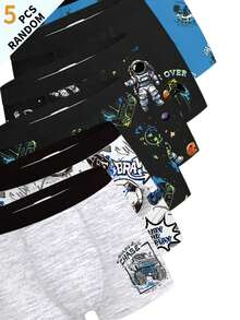 Teen Boys Boxer Briefs 5-Pack Random Assortment, Multiple Pixel Style Soccer Print Mix, Soft Skin-Friendly - Multicolor - View 5