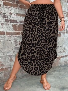 Comfylo Falda de Talla Grande con Estampado de Leopardo, Estilo Minimalista Casual, Adecuada para el Verano - Multicolor - Ver 7