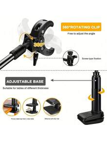 1PC 360 Degree Swivel Tilt Adjustable Clamp Hands Free Pet Blow Dryer Stand Holder For Cat Dog Grooming Salon Table Mounting Portable Pet Grooming Tool - Black - View 4