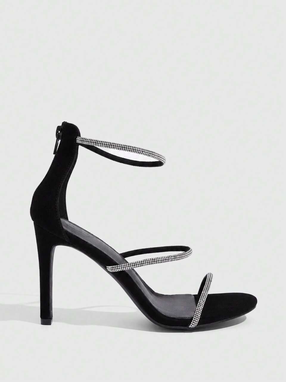 CUCCOO SZL Women's Black Heeled Sandals With Rhinestone Straps Open Toe Stiletto Heels Chic Party Shoes