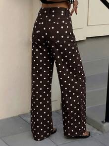 SHEIN Tall 女款圓點休閒百搭日常穿著牛仔褲 - 棕色 - 查看 3