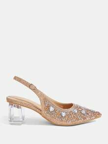 CUCCOO TILAWA Women's Crystal And Glass Rhinestone Pointed Light Gold High-Heeled Shoes, Suitable For Going Out, Banquets, Parties And Other Activities - Light gold - View 2