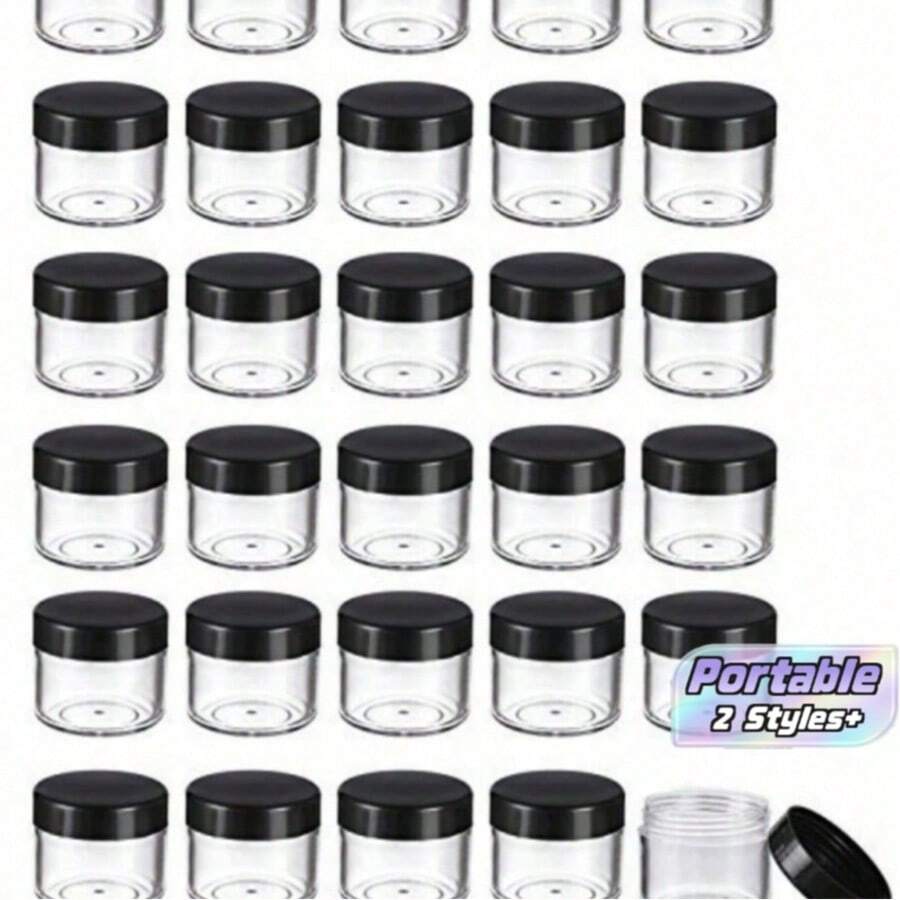 10/40pcs Round Plastic Cosmetic Jars Set With Lids, Suitable For Liquids, Creams, Samples, Gems, Jewelry Storage, 10/40pcs - Black - View 1