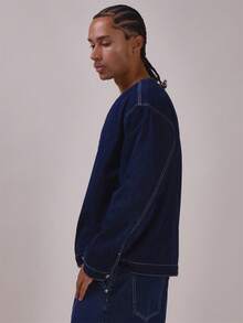 Musero Kemeja Denim Model Kimono Leher V dengan Ikatan Depan, Perlengkapan Musim Semi dan Musim Panas (Hanya Kemeja) - Biru - View 3