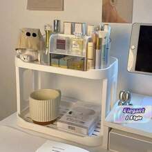 1 Piece Two-Tier Office Organizer Shelf, Used As A File Box Or Spice Rack Or Bathroom Surface Organizer, Gift For Teachers, Peers, And Friends, White Color - White - View 3