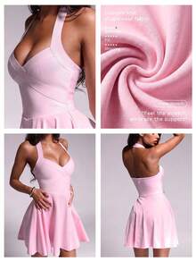 Nuvra Summer Halter Neck Waist-Cinched Sexy Fashion Short Dress - Multicolor - View 5