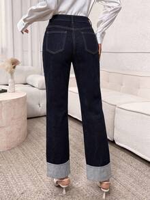 Easowa Women's Casual Versatile Daily Travel Denim Jeans With Pocket And Button - Blue - View 2