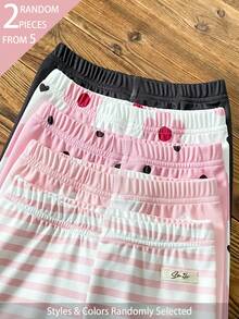 SHEIN [2pcs Randomly Sent]5pcs Randomly Sent 2pcs Spring Four Seasons Girls Polka Dot Heart Stripe Flower Sweet Cute Versatile Soft Comfortable Ribbed Knit Leggings Multi-Piece Set - Multicolor - View 4
