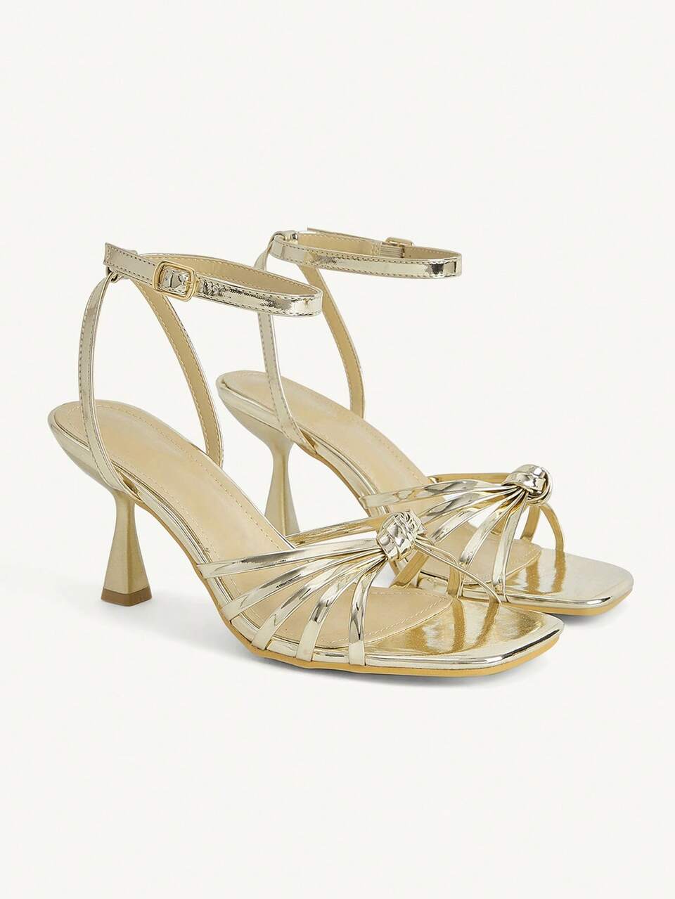 CUCCOO CHICEST Women's Shoes Summer New Multi-Knotted Square Toe Sexy Fashion Elegant Light Gold Stiletto Sandals, Dating Ball Dress Party Wear Summer New