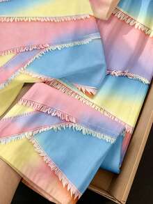 (1 Set) Girls' Casual Fashion Fresh Colorful Gradient Patchwork Pattern Basic Short T-Shirt And Wide Leg Pants - Multicolor - View 4