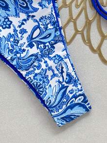 Swim Vcay Women's Triangle Cup Paisley Print Bikini Tie Halter Neck Sexy Two-Piece Swimwear Set - Blue - View 4