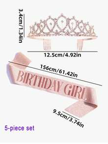 1 Set/5 Set/10 Set Set Bando Mahkota Rhinestone Tali Bahu 'Gadis Ulang Tahun' Warna Pink, Aksesoris Pesta, Perlengkapan Kembali ke Sekolah dan Hari Valentine - merah muda - View 9