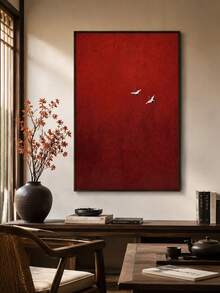 1pc Surreal Crimson Sky Abstract Canvas Wall Art – Minimalist Red Painting For Living Room Office Decor, Gift (Unframed) - multicolor - View 7