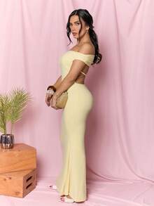 Dania Mndz Shop White Wedding Season Backless Ruched Off Shoulder Bodycon Dress For Women,Summer Dresses ,Party Yellow Guest Elegant - Yellow - View 7