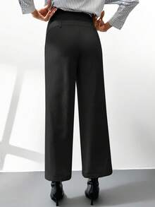 SHEIN Maternity Solid Color Adjustable Waist Wide Leg Loose Casual Pants Fall - Black - View 2